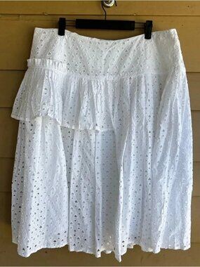 White Eyelet Knee Length Midi Length Modest Skirt Size 16